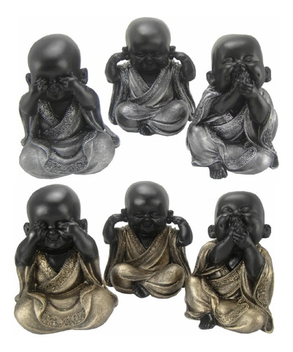 Trio De Buda Bebê Cego Surdo Mudo - Estatueta Monge Enfeite