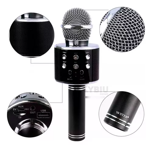 Micrófono Inalámbrico De Karaoke Con Bocina Bluetooth Incluida, Múltiples  Funciones De Voz Color Negro