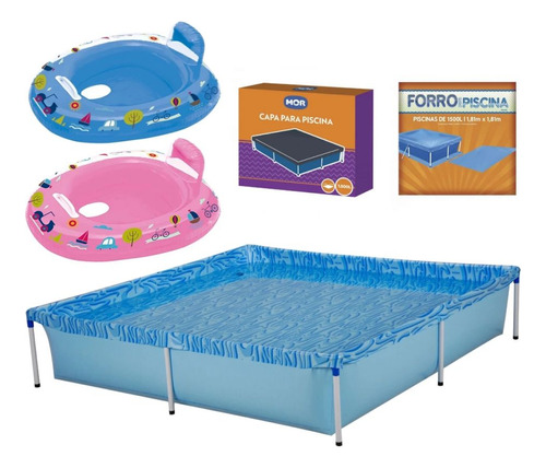 Kit Piscina Infantil Mor 1500l + Capa, Forro E 2 Boias