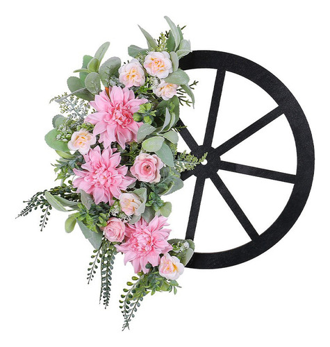 Corona De Flores Con Forma De Rueda De Primavera, Color Rosa