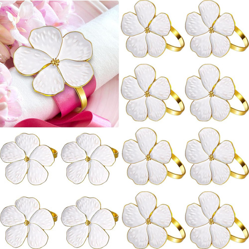 Servilleteros Dorados Flores Blancas Para Navidad