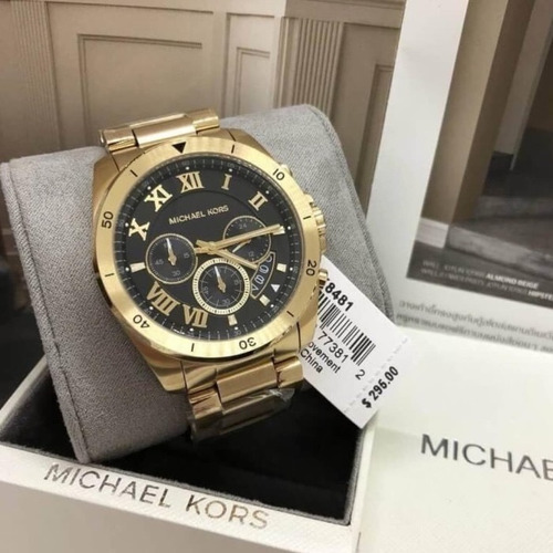 Michael Kors Mk8481 Brecken, correa de reloj negra duradera para hombre, color dorado, bisel, color dorado