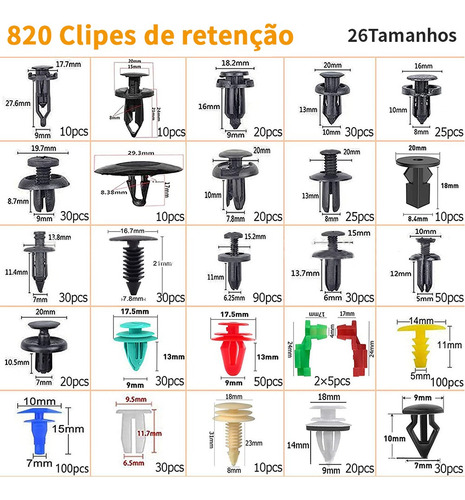 Kit De Grampos Automotivos Staples 925 Peças Com 26 Modelos