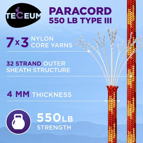 Cuerda Paracord Teceum 305m Nylon Supervivencia Y Camping