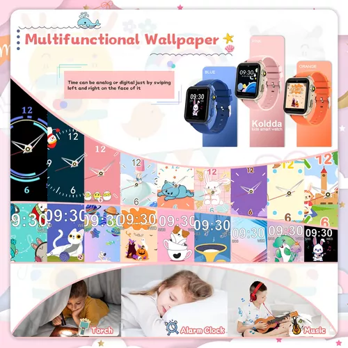  Reloj inteligente para niños – Juego para niñas de 4 a 12 años  con reproductor de música HD pantalla táctil 23 juegos, cámara, alarma,  podómetro, linterna, reloj inteligente, juguetes de regalo (