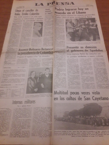 Tapa Diario La Prensa 08 08 1982 Itaipú San Cayetano Líbano 