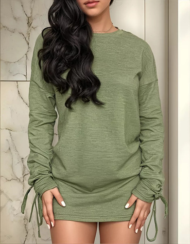 Sueter Para Mujer Con Mangas Arrugadas Y Tiras