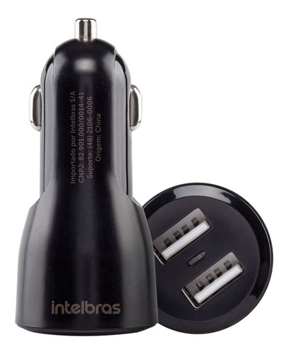 Carregador Veicular Universal Usb Com 2 Portas Intelbras Ecv Cor Preto