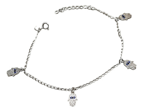 Pulsera Con Dijes Manos De Fátima En Plata 925 N.ob