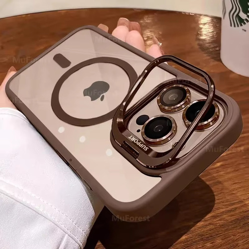 Funda Para iPhone Magsafe Uso Rudo De Transparente Con Soporte + Mica Cámara + Correas