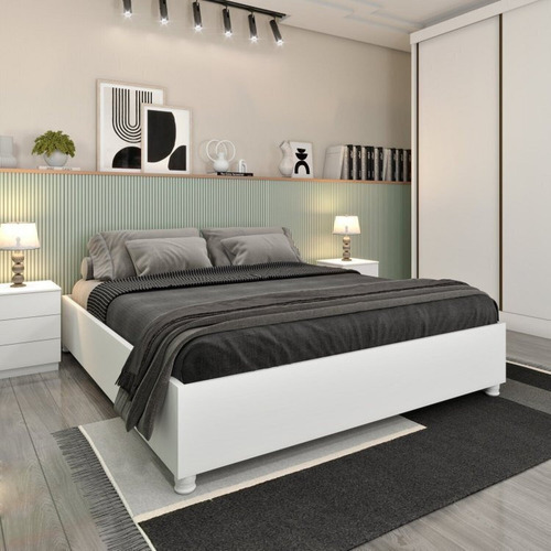 Cama Box Casal Queen Mônaco E Mesa De Cabeceira Eb