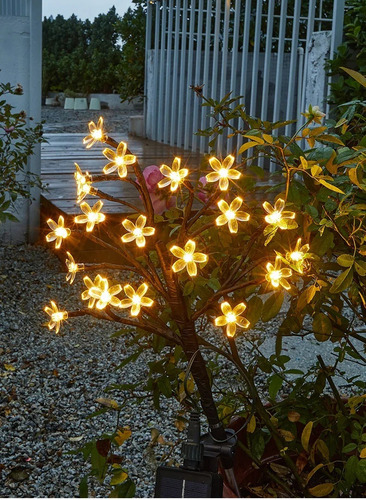 Árbol Flor Cerezo Estaca Luz Solar Exterior Jardín X 2uni Luz - Frio/blanco