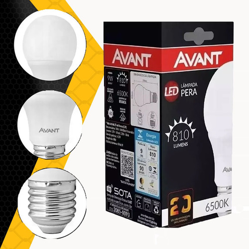 Kit 20 Lampada Led Bulbo 9w Soquete E27 Bivolt Avant