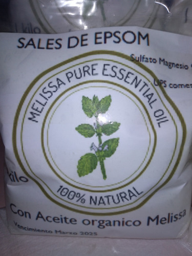 Sales De Epsom Con Aceite Orgánico De Melisa Baño Comestible
