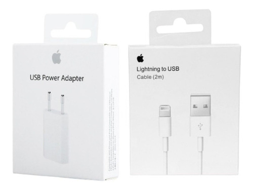 Imagen 1 de 5 de Pack Cargador Adaptador + Cable Apple Original 2 Mt iPhone 