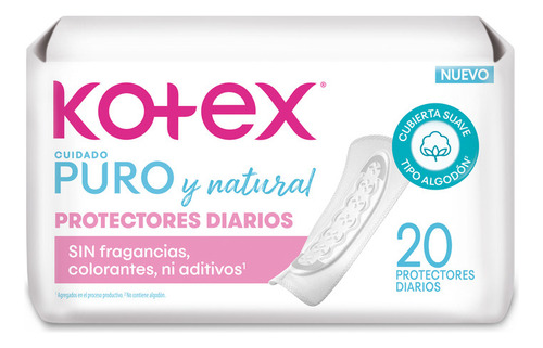 Protector Diario Kotex Puro Y Natural X20