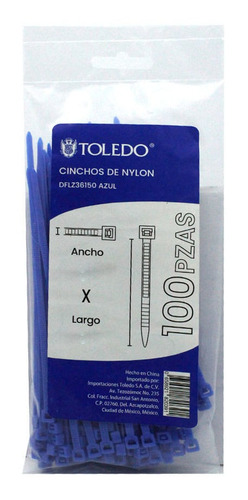 Cinchos De Nylon Azules Toledo Dflz48370 4.8 X 370 Mm Color Azul