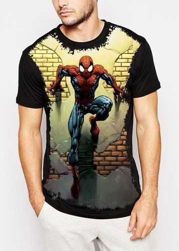 Camiseta Masculina Unissex Preta Super Heróis Homem Aranha