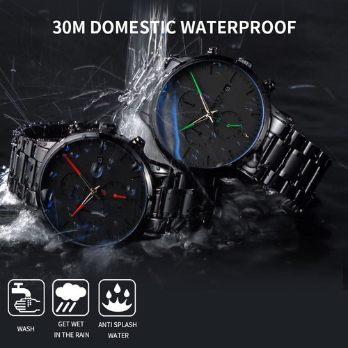 Reloj Nibosi 2588 Hombre Analógico Negro Acero 30m