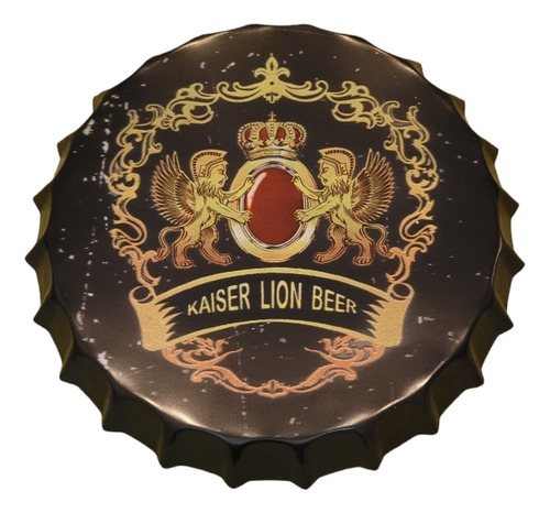 Cartel Metal Forma De Tapa 35 Cm Adorno Kaiser Lion Beer