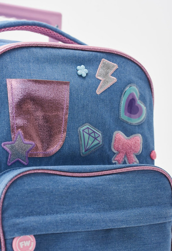 Mochila Con Carro 18 Pulgadas 2 Ruedas Desmontable Chic Fw Color Jeans Claro Cierre Rosa Diseño De La Tela Chic 201226
