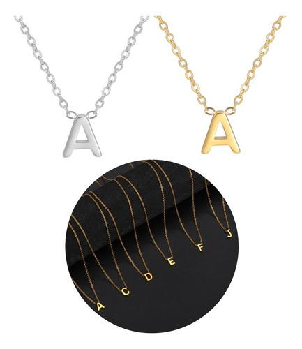 Imagen 1 de 7 de Collar Con Dije Acero De Color Oro Iniciales Nombres Mujer