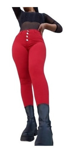 Jeans Elastizados Mujer Levanta Cola Rojo Tipo Colombiano