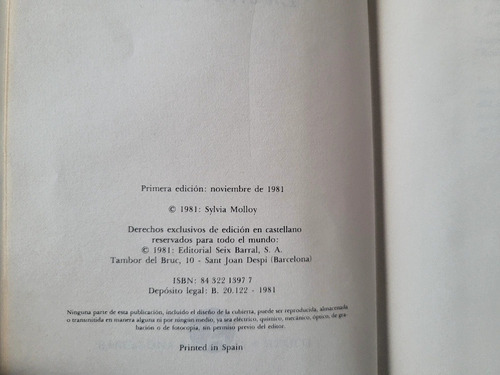 Imagen 5 de 9 de En Breve Carcel Sylvia Molloy Seix Barral 1° Edicion