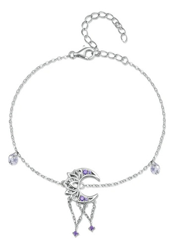 Pulsera Brazalete Luna Y Flor De Loto 100% Plata S925 