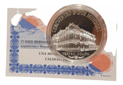 Moneda De Plata Teatro Colón Año 2005 Proof Con Certificado