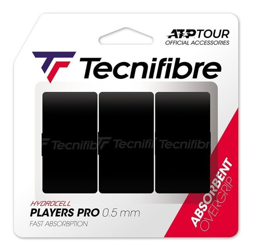 Reproductores Overgrip Tecnifibre Pro, paquete C/3 Un. P/ Raquete Cor Negro