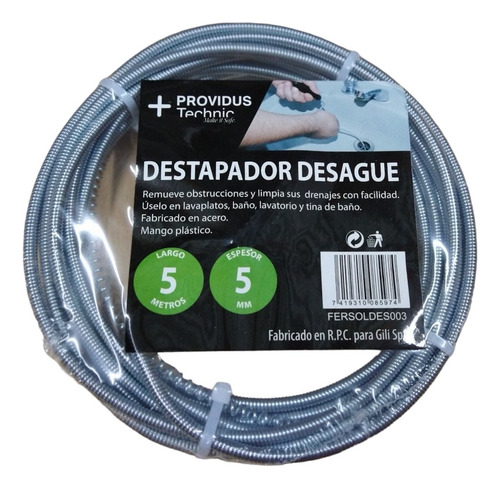 Sonda Laucha 5 Metros X 5 Mm Espesor Destapar Wc Tinas, Etc