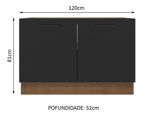 Balcão De Pia Madesa Agata 2 Portas - Rustic/preto