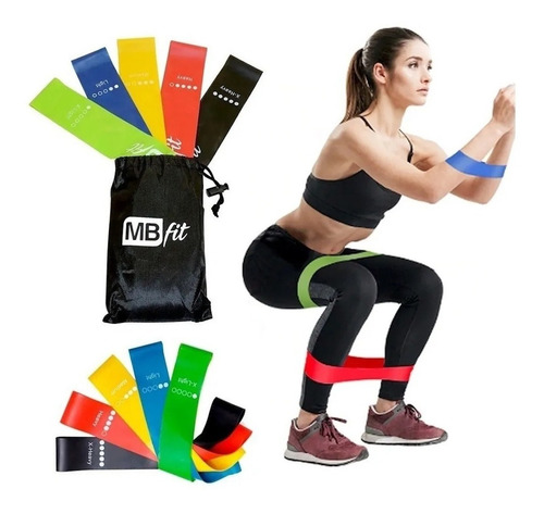 Kit 5 Faixas Elásticas Miniband 5 Resistências Treino P Casa