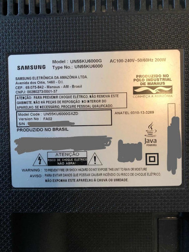 Imagem 1 de 4 de Tv Samsung 55 Polegadas Modelo Un55ku6000g Tela Quebrada