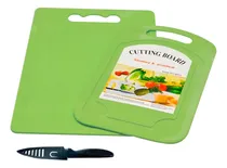 Comprar Set de 2 tablas de plástico y cuchillo Slim Company para picar cortar alimentos fruta verdura rectangular color verde