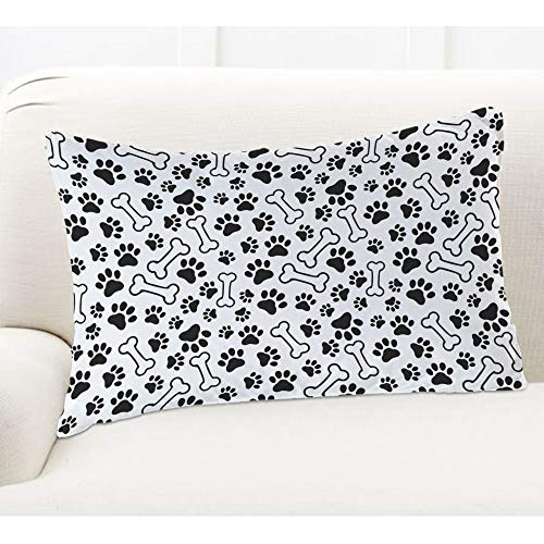 Funda De Almohada Estampado De Huellas De Perro Y Hueso...