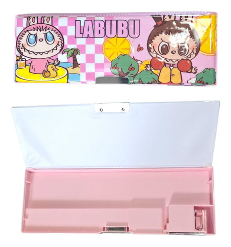 Cartuchera Labubu Mecanica Calculadora Doble Espacio Retro Rosa Labubu