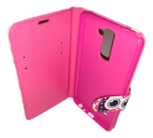 Funda Protector Cartera Para Celular Lg Stylus 2 Rosa Geométrico
