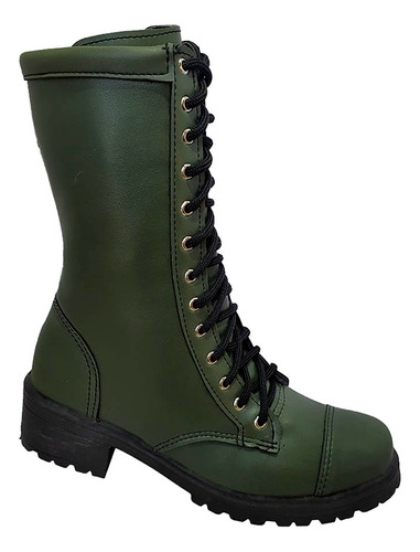 Bota Coturno Feminino Cano Médio Estilo Militar Véria Calçad