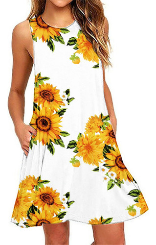 Vestido De Verano Para Mujer, Estampado Floral, Playa, Bolsi