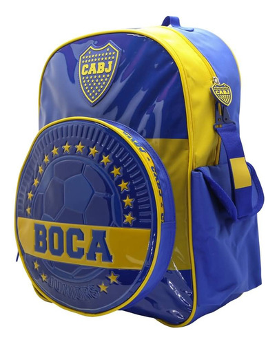 Mochila Escolar Boca Juniors Escudo Incluye Stickers Color Azul Diseño De La Tela Lisa