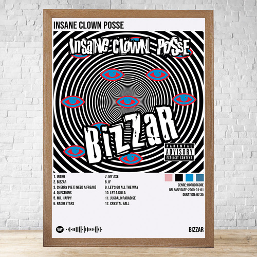 Cuadro Insane Clown Posse Bizzar 30x40 C/vidrio Y Marco C483 Marrón Claro Clasico
