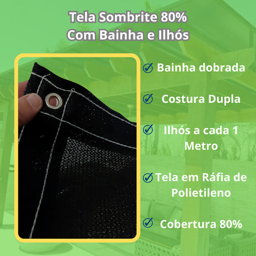 Tela Sombreamento Casa Pergolado 80% 4x2 Bainha/ilhós
