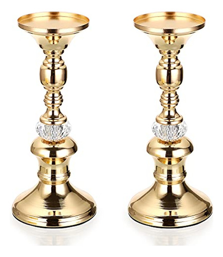 Ownmy Juego De 2 Portavelas De Metal Dorado, Candelabros De 