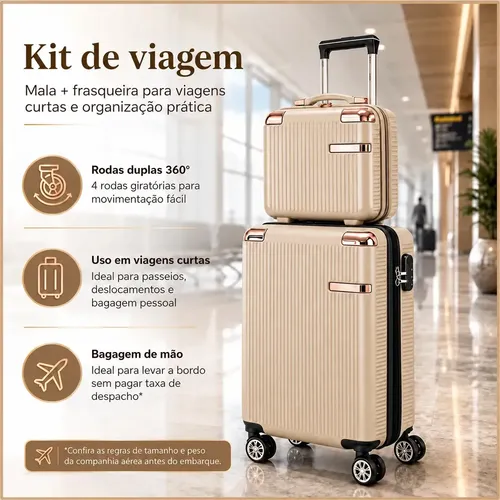 Sweet Studio Conjunto Mala Bordo E Frasqueira Para Viagem Pequena 10kg Roda Dupla