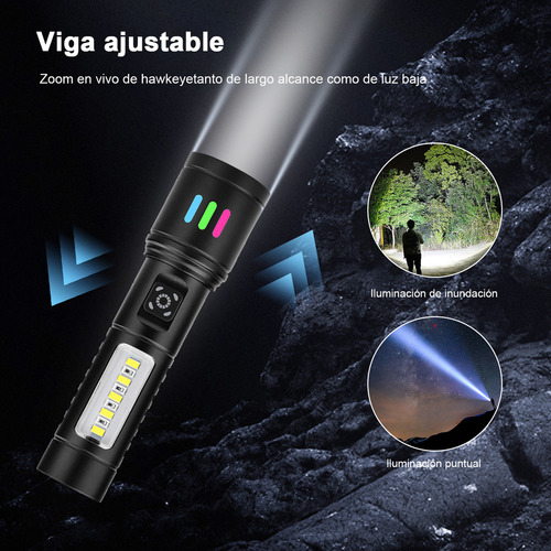 Moreka Linterna Led Luz Táctica Portátil De Alta Potencia Zoom Telescópico, Linterna De Modo De Cinco Marchas, Con Luz De Advertencia Adecuada Para Pesca, Equitación Nocturna, Camping, Senderismo Et