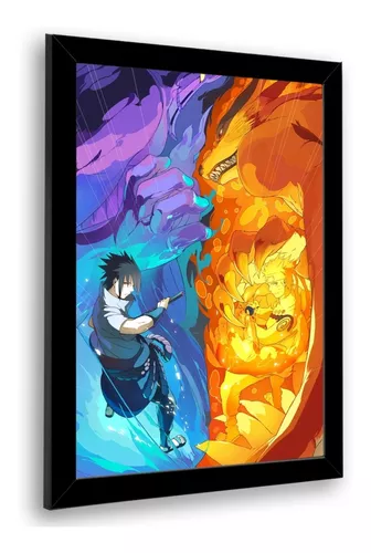 Quadro Decorativo Naruto e Sasuke Animes c/ Moldura e Vidro