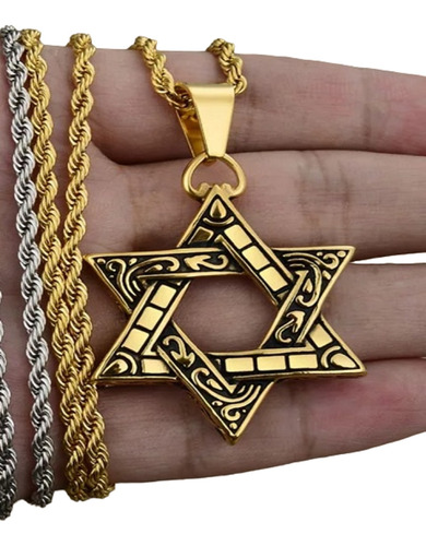 Pingente Aço Inox Estrela Davi Rei Selo Salomão Judeu Israel