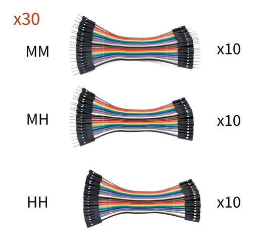 Combo 30 Cables Dupont 10 Cm Protoboard Hh Mh Mm 